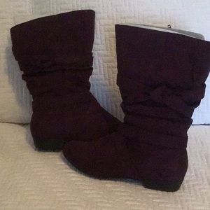 Purple faux suede boots